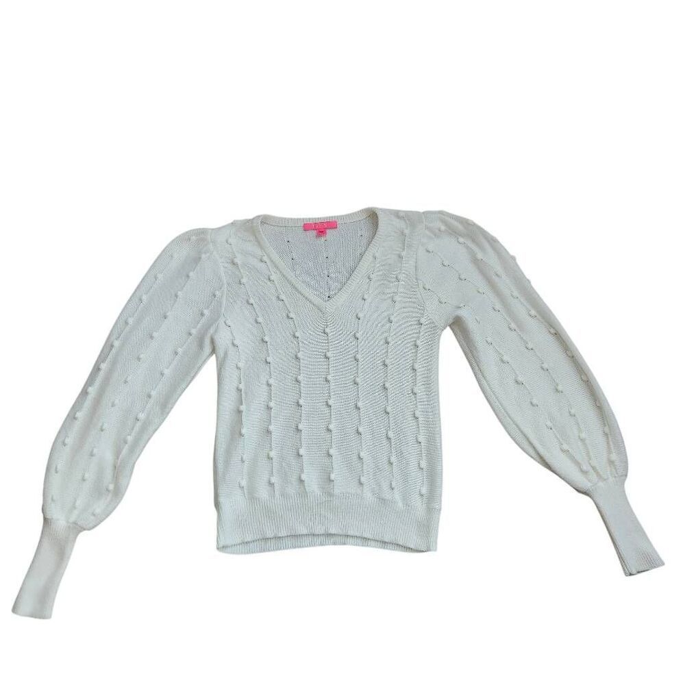 Lilly Pulitzer‎ Zander Sweater Womens Large Coastal Grandma Resort White Balloon